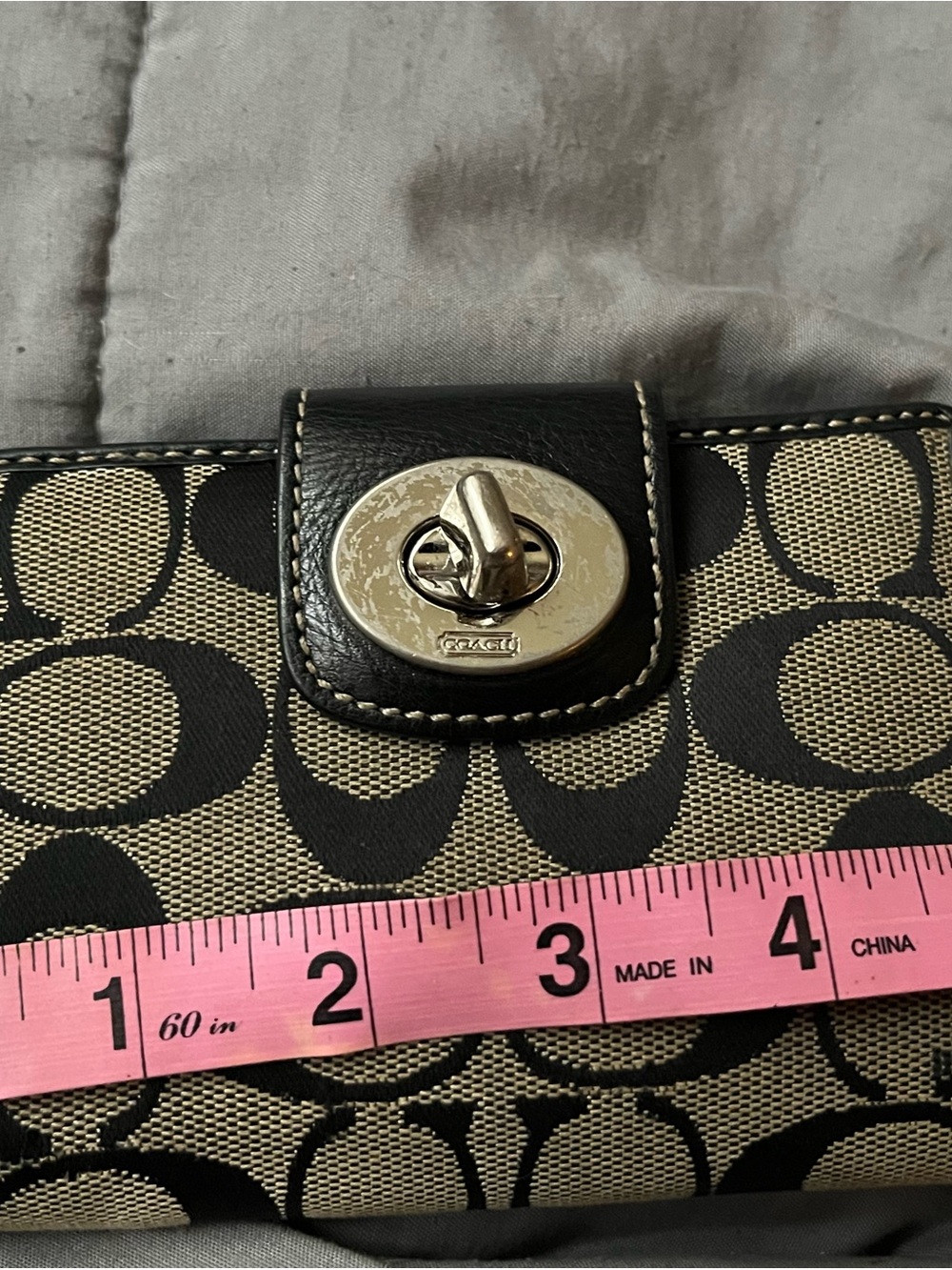 Coach Black Signature Canvas Wallet with Silver Turnlock